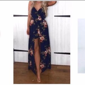 Navy flower print Maxi-Romper